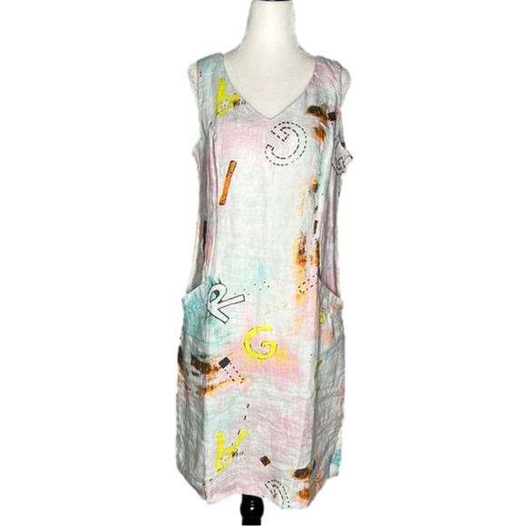 NWT Laura super cute muti-colour pastel 100% linen shift dress - Picture 1 of 11